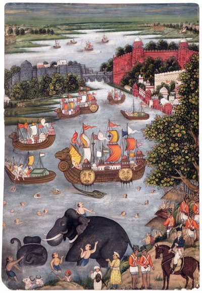 Festas em um rio, c.1825 (wc opaca no papel) de Indian School