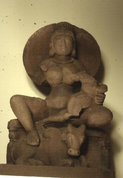 Figura de Parvati com o seu filho, Skanda, Sagar (grés) de Indian School