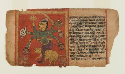 Folio de uma Série Dispersa Devi: Durga Mata Demónios (tinta e aguarela opaca sobre papel) de Indian School