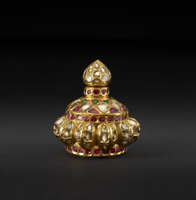 Garrafa Kohl de joias, meados do século 17 (ouro com diamantes, esmeraldas e rubis) de Indian School