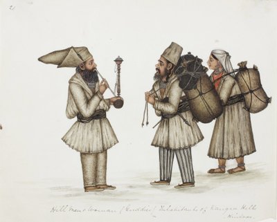 Hill homens e mulheres (Guddies) Habitantes de Kangra Hills Hindoos, c.1840 (wc opaca no papel) de Indian School