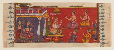 Holimens e cortesãos montam antes de um príncipe (wc opaca e ouro no papel) (veja 406509 para o reto) de Indian School