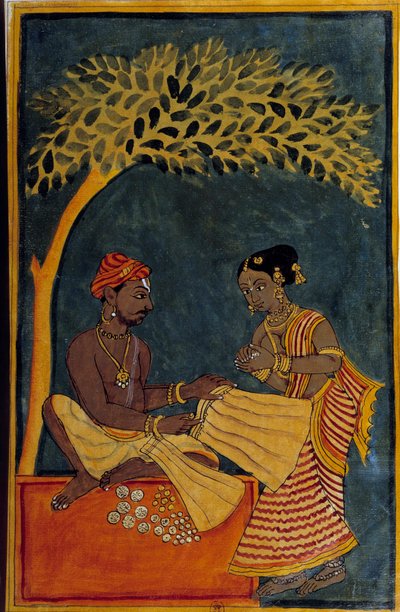 Arte indiana: um comerciante de tecidos. Aguarela por volta de 1760. Paris, B.N. de Indian School
