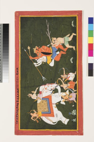 Indra luta contra o demônio Vritrasura, 1680-1700 de Indian School