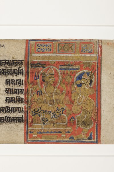 Indra ordena que o Hanjhaigansesin transfira o embrião do Kalpasutra (wc opaco e ouro sobre papel) de Indian School