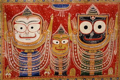 Jagannath, pintado na parede de uma casa (pintura de parede) de Indian School