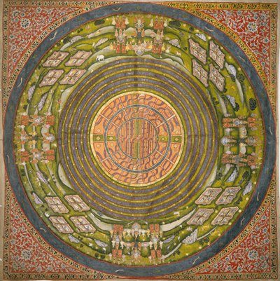 Diagrama Jain do universo (Jambudvipa) (guache sobre tecido de algodão) de Indian School