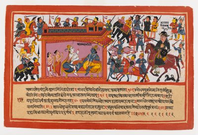 Kalayavana rodeia Mathura, página de uma série dispersa Bhagavata Purana, c.1800 (wc opaca no papel) de Indian School