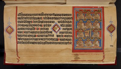 Folio manuscrito de Kalpasutra mostrando Ganadharas de Indian School