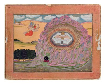 Krishna se aproxima da Cidadela de Naraka, c.1710 (wc opaca e ouro no papel) de Indian School
