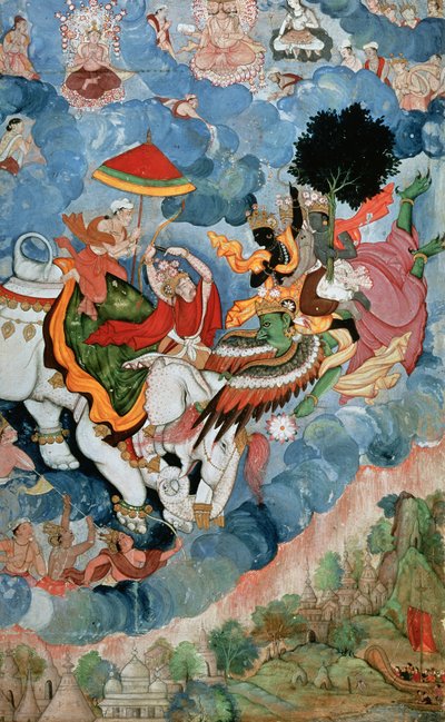 Krishnas combatem com Indra, c.1590 de Indian School