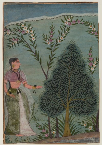 Senhora no deserto, fragmento de uma página de uma série Bhagavata Purana, c.1590-1600 (wc e ouro sobre papel) de Indian School