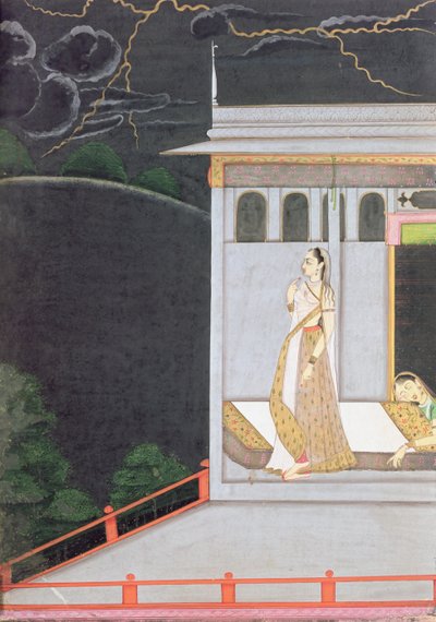 Lady esperando por seu amante, do &39;Vasakasayya Nayika&39;, uma das heroínas da retórica hindu, Punjab Hills, c.1760 de Indian School