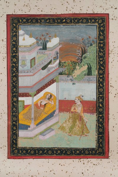 Lalit Ragnini, c.1790 (guache sobre papel, enfeite de ouro) de Indian School