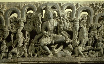 Lintel representando a Trindade: Siva, Brahma e Vishnu, Warangal, Kakatiya de Indian School
