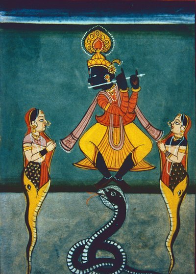 Senhor Krishna (guache e aguarela sobre papel) de Indian School