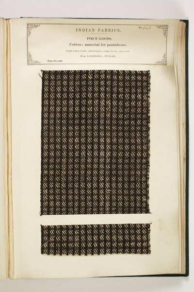 Material para Pantaloons, Loodiana, Punjab, Piece Goods, da Coleção de Fabricantes Têxteis da Índia, de John Forbes Watson, publicado em 1866 de Indian School