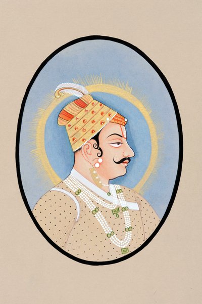 Pintura em miniatura do marajá Pratap Singh Kishangarh de Indian School