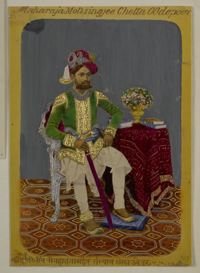 Mss Eur G.38/2 f.90 Moti Singh de Udaipur, c.1870 (aguarela e ouro sobre papel) de Indian School