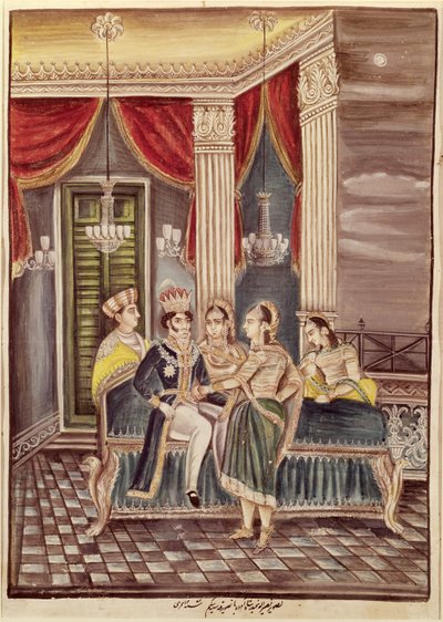 Nasir Ud-Din Haidar (1827-1873) Rei de Oudh em seu palácio, 1845 de Indian School