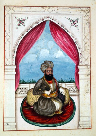 Nawab Mohammad Akhbar Khan, do Reino do Punjab, seus Governantes e Chefes, volume II, um volume de 30 estudos em aquarela de um artista indiano não identificado, c.1840 (wc on paper) de Indian School