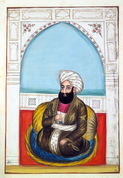 Nawab Synd Mohammad Khan, do Reino do Punjab, seus Governantes e Chefes, volume II, um volume de 30 estudos em aquarela de um artista indiano não identificado, c.1840 (wc no papel) de Indian School