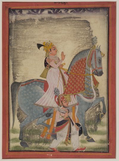 Nobre de Mewar montando Nur acompanhado de um sais a pé, 1820 de Indian School
