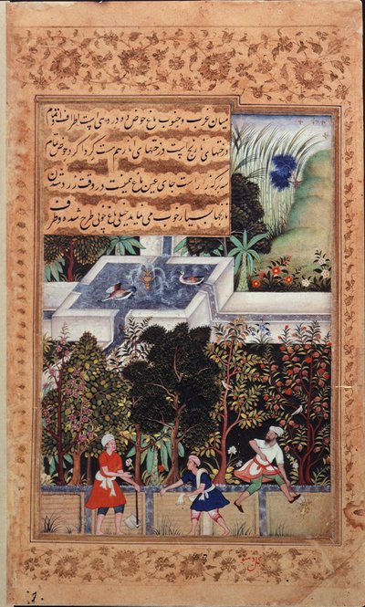 Ou 3714 Os Jardins da Fidelidade (Bagh-i Vafa) sendo dispostos em Cabul em 1504, ilustrados em Vaqi