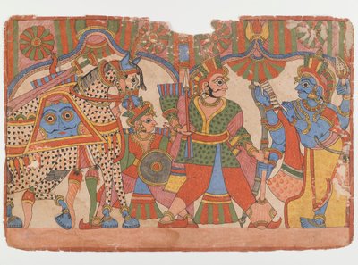 Página de uma série de Mahabharata, c.1830-50 (tinta e cor no papel) de Indian School