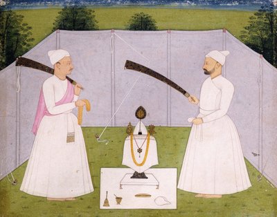 Pandits que frequentam o santuário pessoal de Balwant Singh, C. 1750 de Indian School