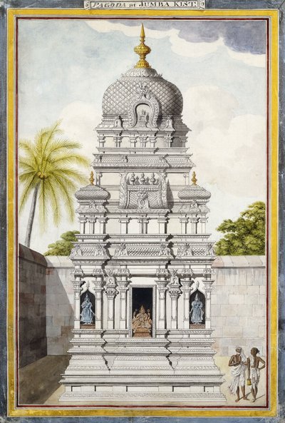 Parte do Templo de Jambukeshvara, Srirangam, Tamil Nadu, c. 1800 (lápis, caneta, tinta preta, w - c em papel vergê) de Indian School
