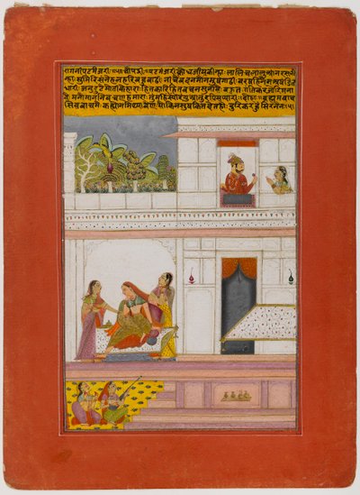 Patamanjari Ragini, página de uma série dispersa de Ragamala, início do século XVIII (wc opaca e ouro sobre papel) de Indian School