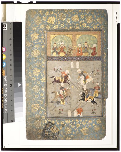 Jogadores de polo, c.1530 (aquarela opaca e ouro sobre papel) de Indian School
