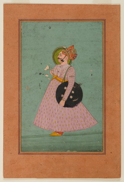 Retrato de Maharaja Bakhat Singh, início do século XIX (wc opaco em ouro papr) de Indian School