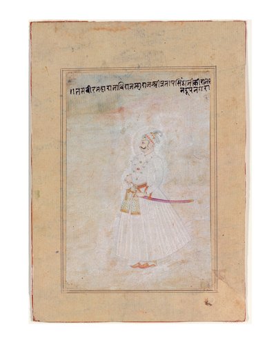 Retrato de um governante Rajput, em pé, c.1770 (wc opaco e ouro sobre papel) de Indian School