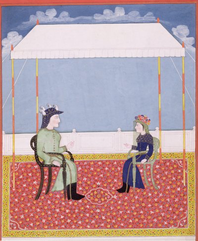 Retrato, de, um, colonial britânico, par de Indian School
