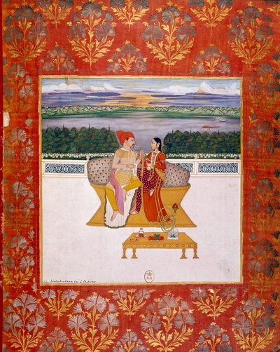 O Príncipe Sudjakoulikan com uma senhora. Uma miniatura indiana da escola de Lucknow. 1760 Paris, B.N. de Indian School