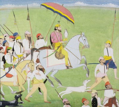 Rajah Dhian Singh (1796-1840) caçando com companheiros, c.1834-40 de Indian School
