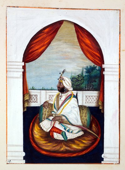 Rajah Sher Singh, de O Reino do Punjab, seus Governantes e Chefes, volume I, um volume de 27 estudos de aquarela de um artista indiano não identificado, c.1840 (wc on paper) de Indian School