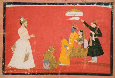 Rama e Sita Enthroned, c.1750 (wc opaca e ouro no papel) de Indian School