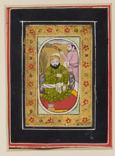 Regente envergando um jama verde acompanhado por um portador de morchal, 2ª metade do século XVIII (guache sobre cartão) de Indian School