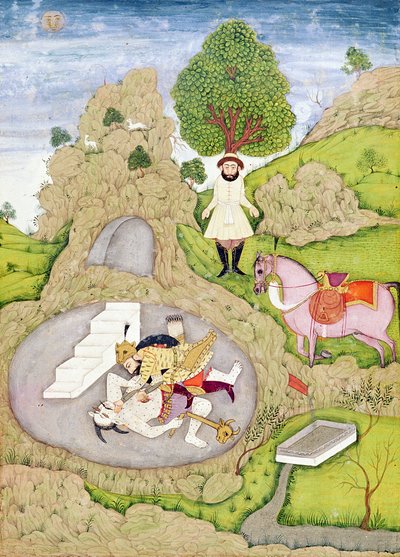 Rustam matando o Demônio Branco, do &39;Shahnama&39; (Livro dos Reis), por Abu&39;l-Qasim Manur Firdawsi (c.934-c.1020), do grande Álbum de Clive de Indian School