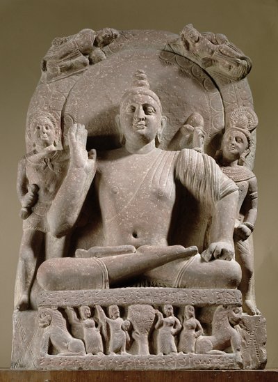 Bodhisattva sentado, Mathura (arenito vermelho) de Indian School