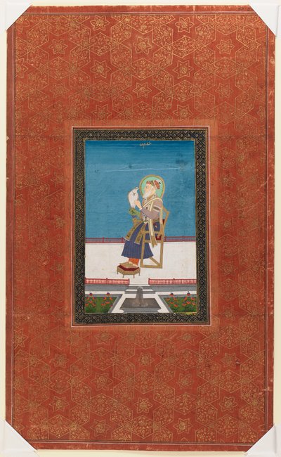 Shah Jahan com um falcão, 1875-1900 (wc opaco e ouro no papel) de Indian School