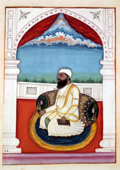 Sheikh Mohi-od-deen, do Reino do Punjab, seus governantes e chefes, volume II, um volume de 30 estudos em aquarela de um artista indiano não identificado, c.1840 (wc no papel) de Indian School