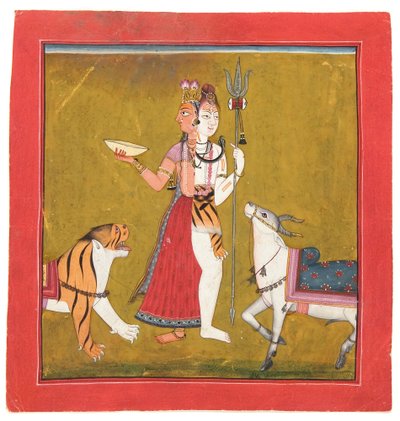 Shiva Ardhanarishvara, c.1715 (wc opaca, ouro e prata no papel) de Indian School
