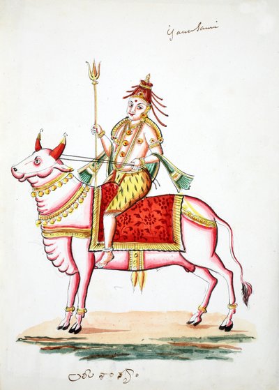 Shiva montado no touro, Nandi (wc no papel) de Indian School