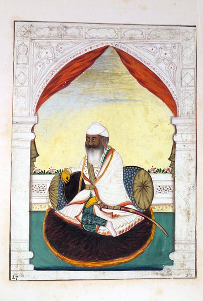 Sirdar Gurmukh Singh Bhai, do Reino do Punjab, seus governantes e chefes, volume II, um volume de 30 estudos em aquarela de um artista indiano não identificado, cerca de 1840 (wc no papel) de Indian School