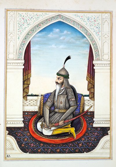 Sirdar Harri Singh, do Reino do Punjab, seus Governantes e Chefes, volume I, um volume de 27 estudos de aquarela de um artista indiano não identificado, c.1840 (wc no papel) de Indian School