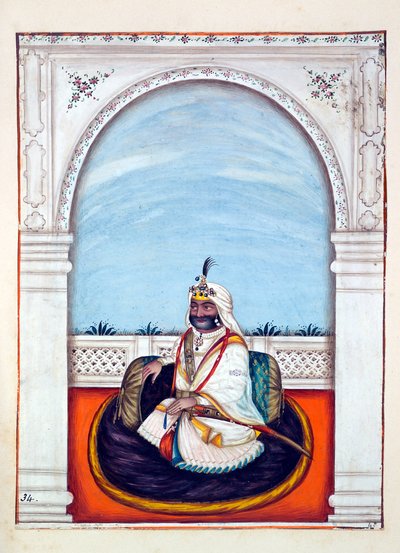 Sirdar Lehna Singh (Majithia), do Reino do Punjab, seus Governantes e Chefes, volume II, um volume de 30 estudos em aquarela de um artista indiano não identificado, c.1840 (wc on paper) de Indian School